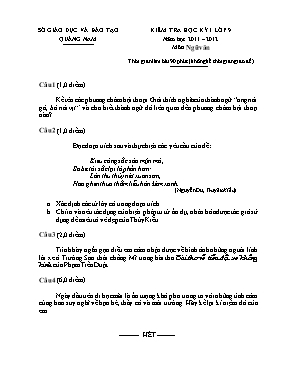 Đề kiểm tra học kì I Ngữ văn lớp 9 (Có đáp án) - Năm học 2011-2012 - Sở GD & ĐT Quảng Nam